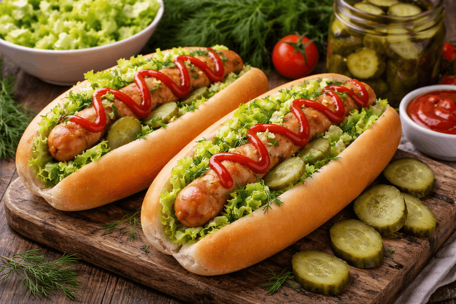 Hot dog värske salati ja hapukurgiga